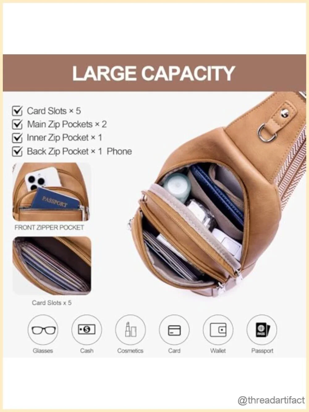 Vegan Leather Anti Theft Crossbody Sling Bag RFID Travel Purse